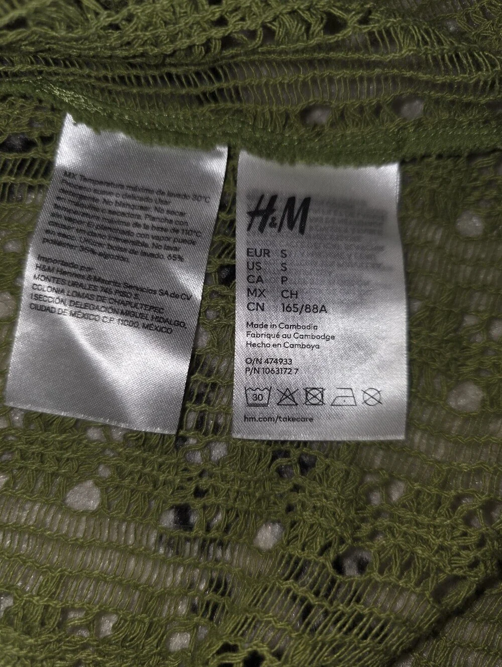 H&M Olive Green Knit Tie-Front V-Neck Sweater
